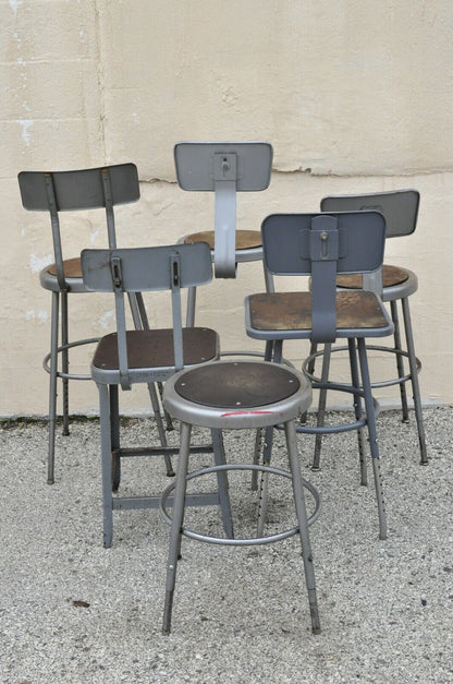 Group Lot of Six Vintage Industrial Steel Metal Drafting Work Stools Chairs