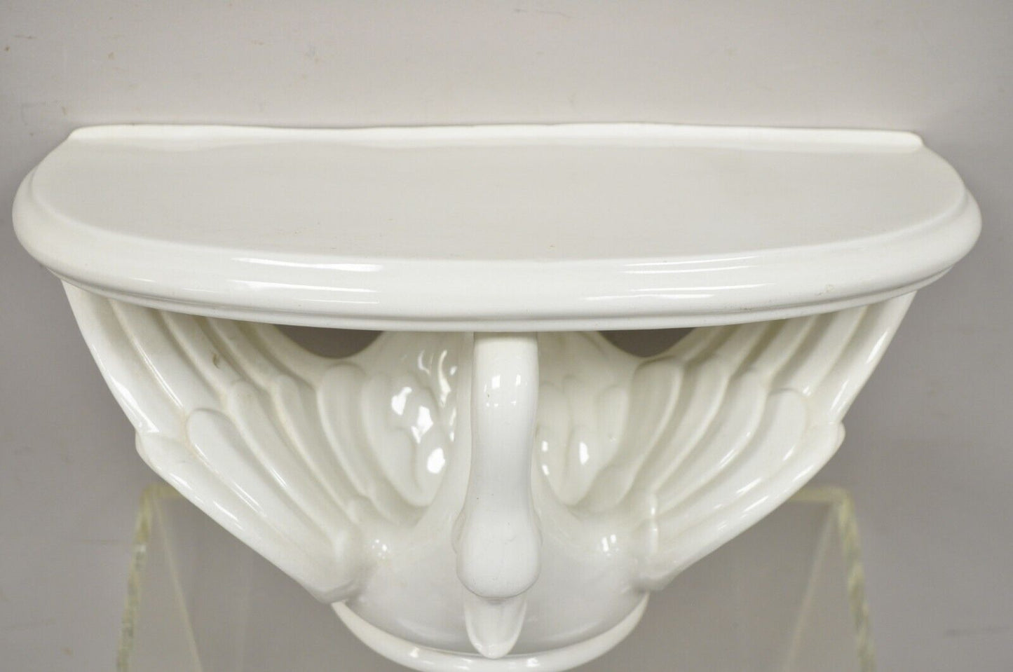 Vtg Italian Ceramic White Swan Bird Form Regency Style Wall Bracket Wall Shelf