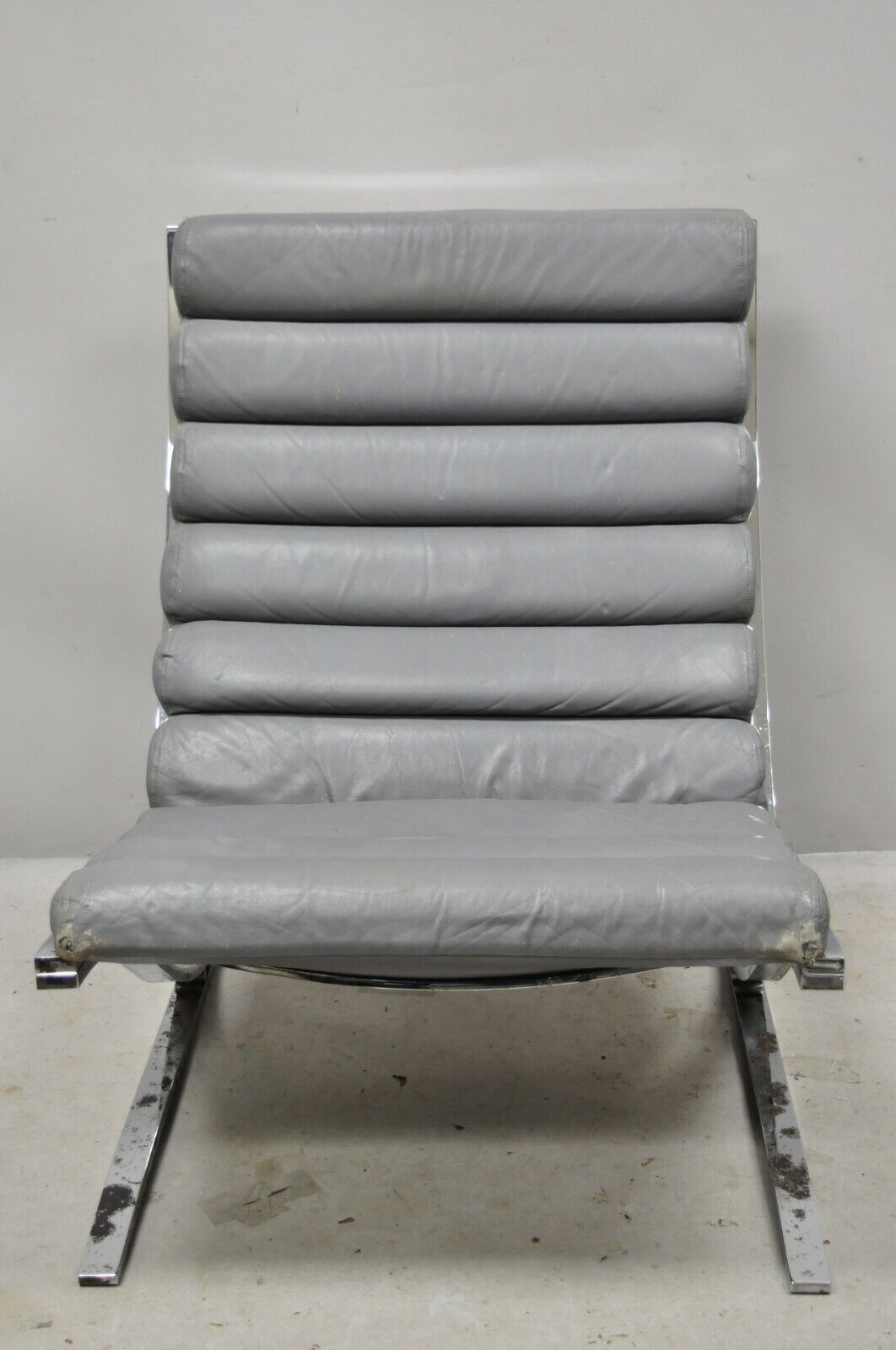 Milo Baughman Design Institute of America DIA Chrome Leather Lounge Club Chair