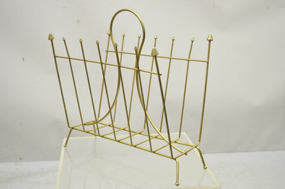 Vintage Mid Century Modern Atomic Era Metal Wire Gold Magazine Rack Stand