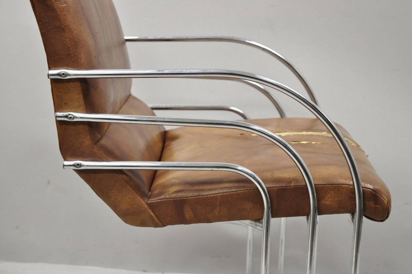 Mid Century Modern Art Deco Chrome Cantilever Milo Baughman Style Arm Chair