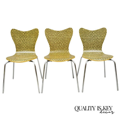 Modern Beehive Print Fritz Hansen Series 7 Style Side Chairs - Set of 3