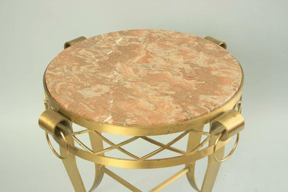 French Neoclassical Round Rogue Marble Top Bronze Gueridon Occasional Table