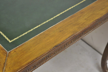 Vintage French Louis XV Style Green Tooled Leather Top Square Card Game Table