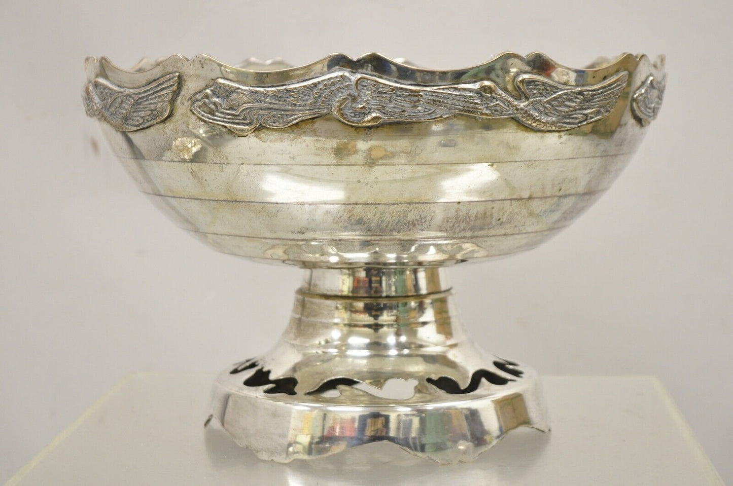 Vintage Silver Plated Art Deco Style Punch Bowl with Repeating Crane Birds