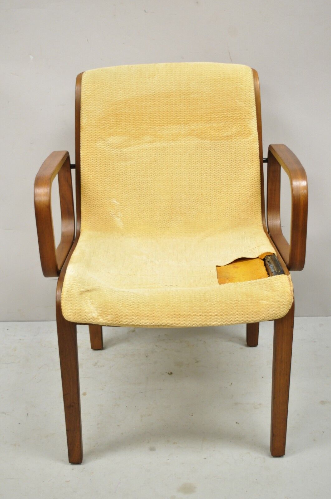 Knoll Bill Stephens Mid Century Modern Bentwood Upholstered Dining Arm Chair