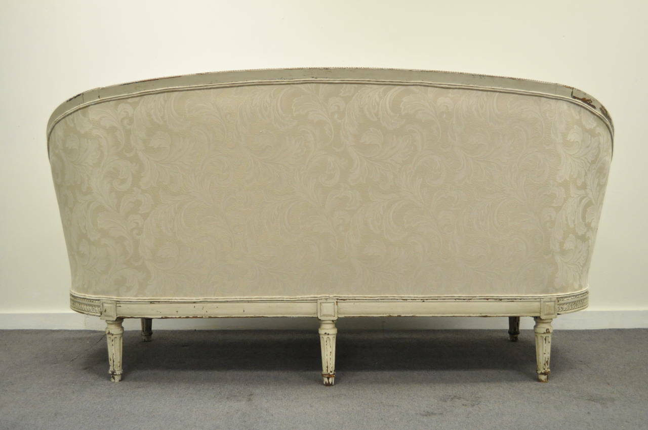 Antique French Louis XVI Style Distress-Painted Ovoid Carved Canapé Sofa