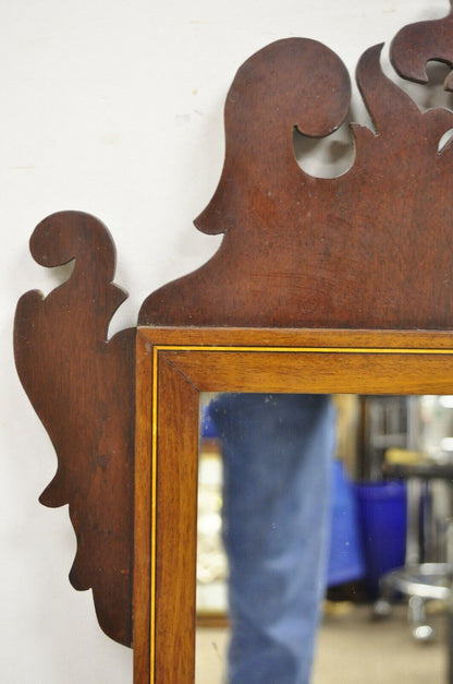 Antique American Federal Broken Arch Mahogany Mirror With Urn Inlay