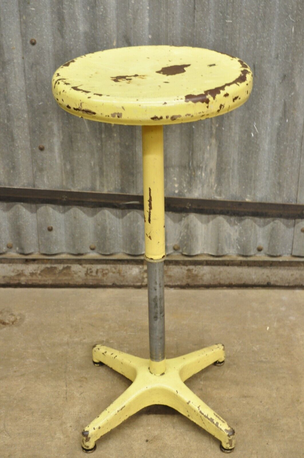 Vintage Ajustrite American Industrial Steel Metal Yellow Paint Adjustable Stool