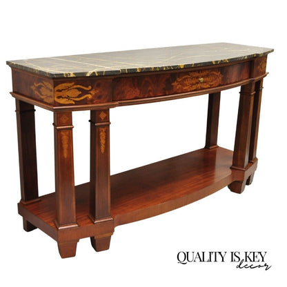 Henredon Marble Top One Drawer Inlaid Mahogany Empire Sideboard Buffet Server