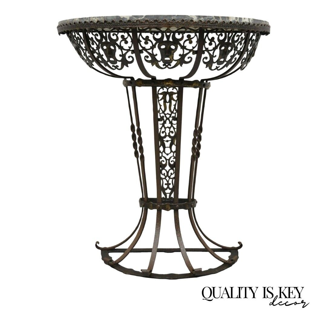 Art Nouveau Wrought Iron Demilune Marble Top Console Hall Table atr Oscar Bach