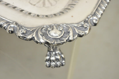 Antique English Victorian Rectangular Silver Plated Platter Tray on Paw Feet