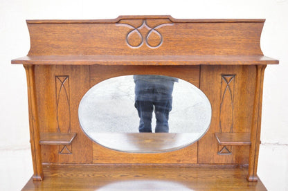 Antique Victorian Oak Wood Sideboard Buffet with Mirror Hutch Backsplash Shelf