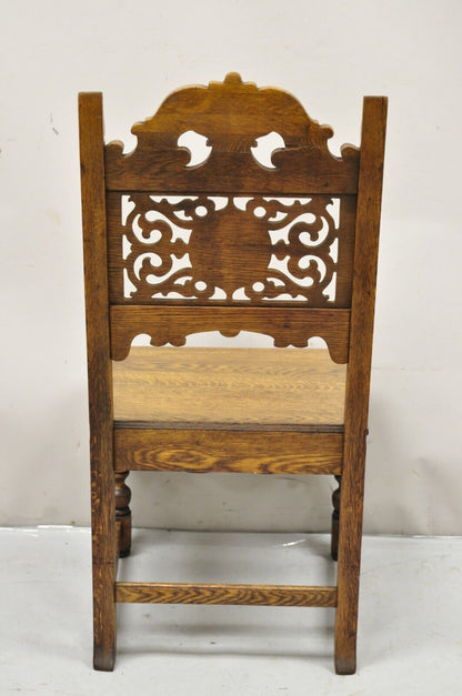 Antique Vanleigh Carved Oak Italian Renaissance Style Throne Dining Side Chair