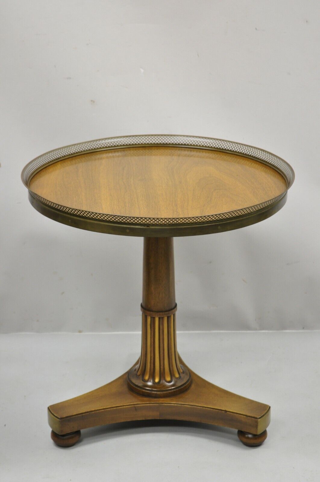 Vtg French Empire Mahogany Pedestal Base Round Accent Center Table Brass Gallery