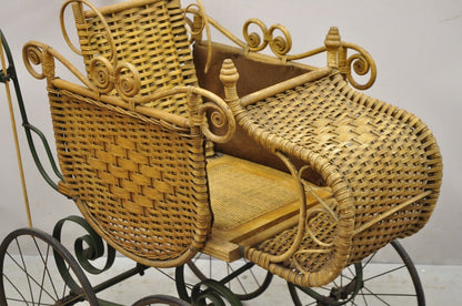 Antique Victorian Wicker Vintage Baby Buggy Stroller Carriage Full Size