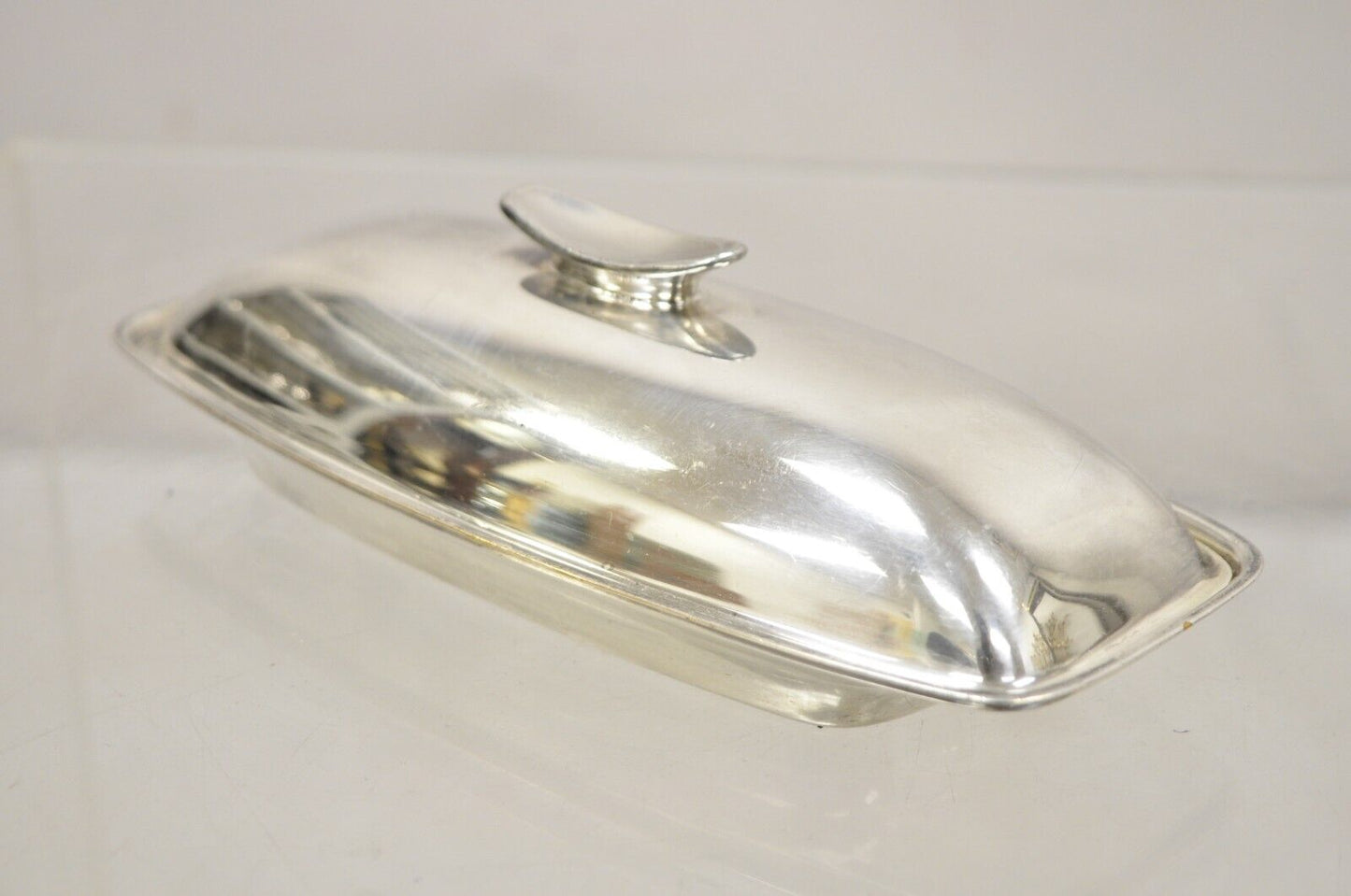 Vintage Gorham YC 775 Silver Plated Modern Butter Dish with Glass Liner