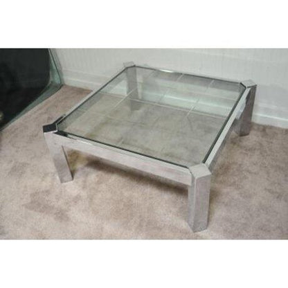 Vintage Mid Century Modern Chrome Etched Glass Square Coffee Table Pace Baughman