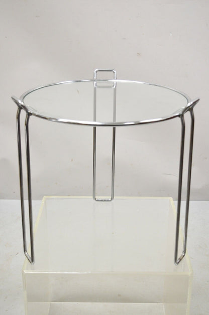 Vintage Mid Century Modern Round Modernist Chrome Frame Glass Side Table