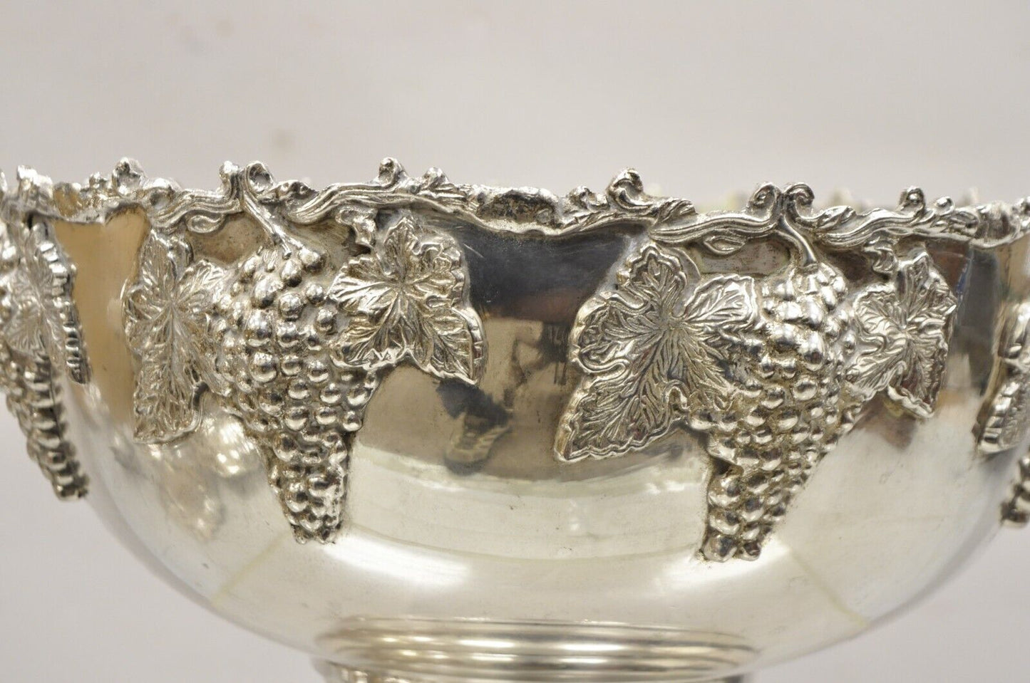 Vintage Victorian Style 15.5" Round Silver Plated Grapevine Small Punch Bowl