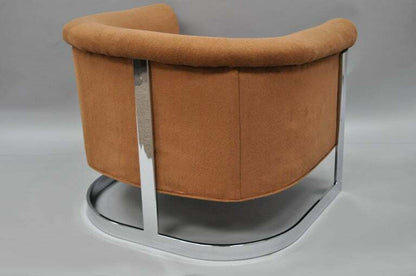 Pair of Mid Century Modern Milo Baughman Chrome Barrel Back Club Lounge Chairs