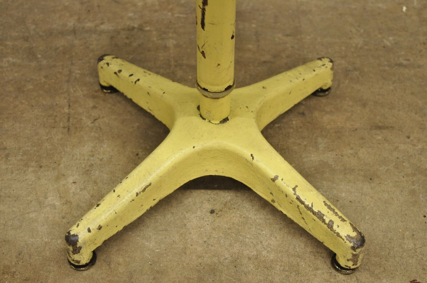 Vintage Ajustrite American Industrial Steel Metal Yellow Paint Adjustable Stool