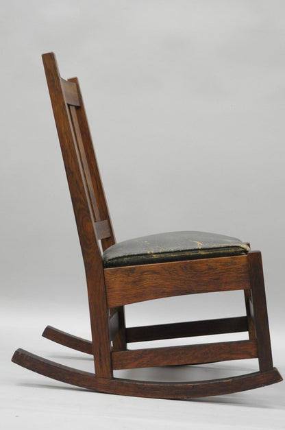 Signed L.&J.G. Stickley Mission Oak Youth Nursing Rocking Chair Rocker Slat Back