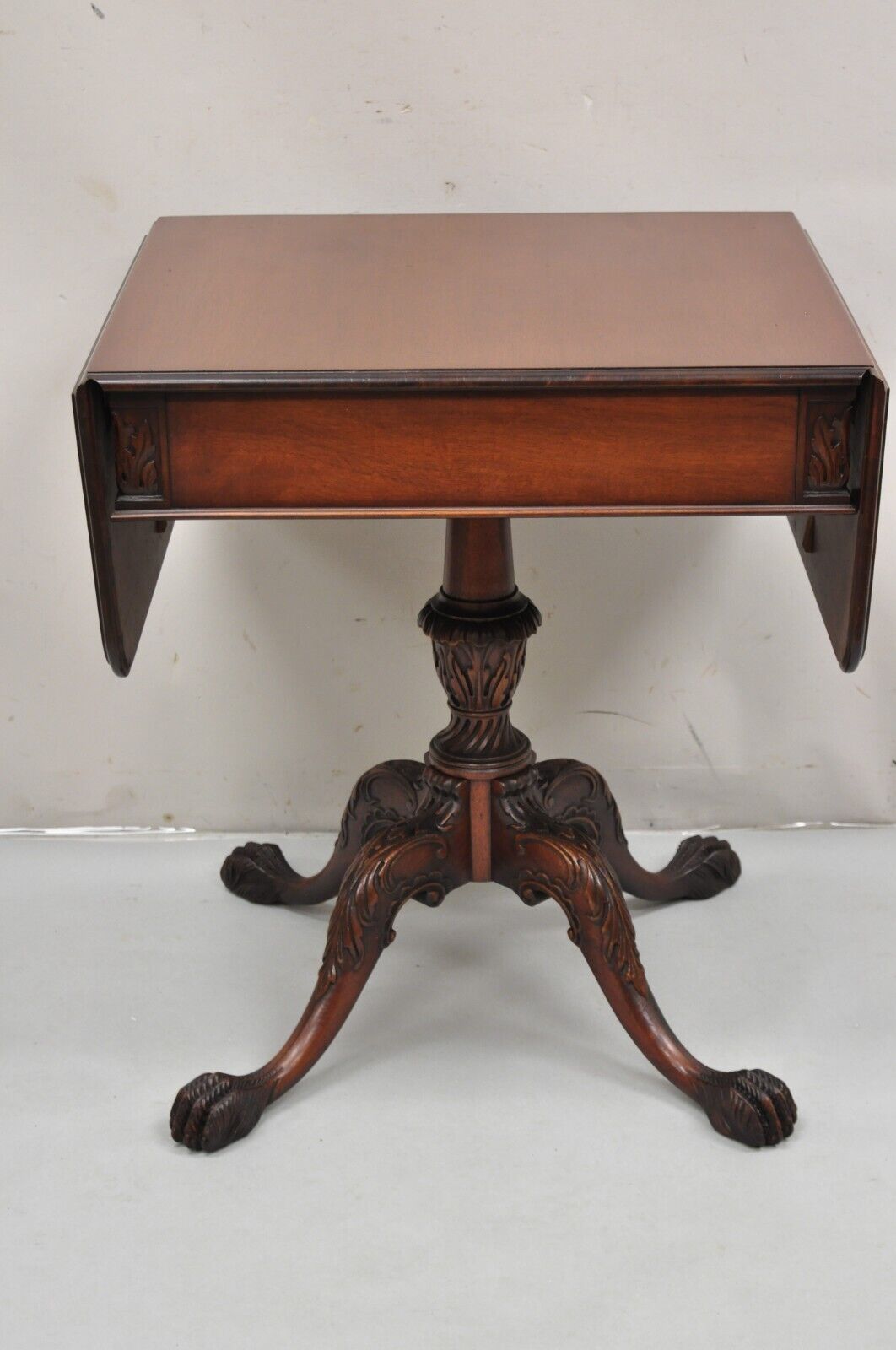 Georgian Style Mahogany Carved Paw Feet Dropleaf Side Lamp Table by Imperial