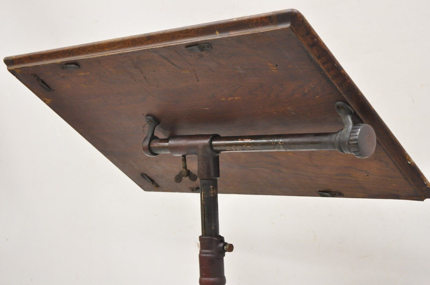 Antique Victorian Cast Iron Adjustable Small Surgical Drafting Table w/ Oak Top