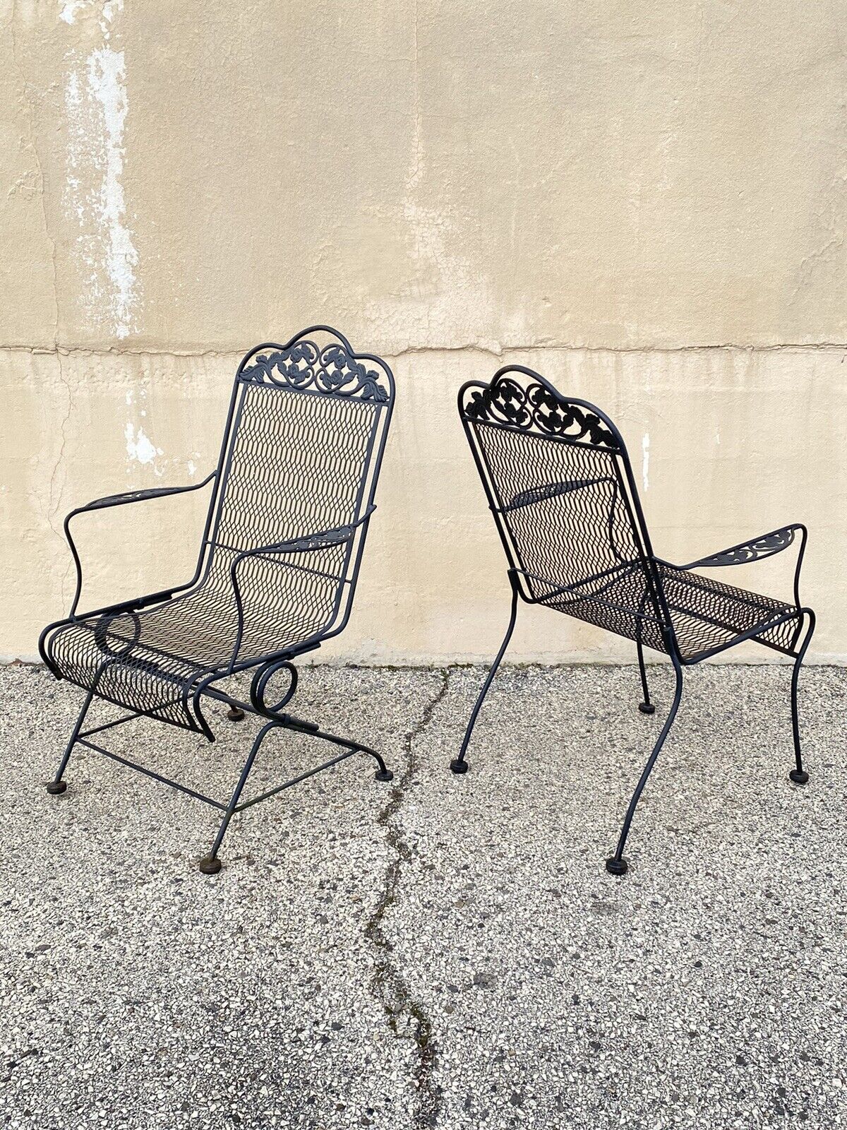 Vintage Wrought Iron Rose and Vine Pattern Garden Patio Chairs - 7 Pc Set