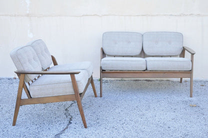 Mid Century Modern Sculpted Walnut Two Part Four Seat Sectional Sofa - 2 Pieces