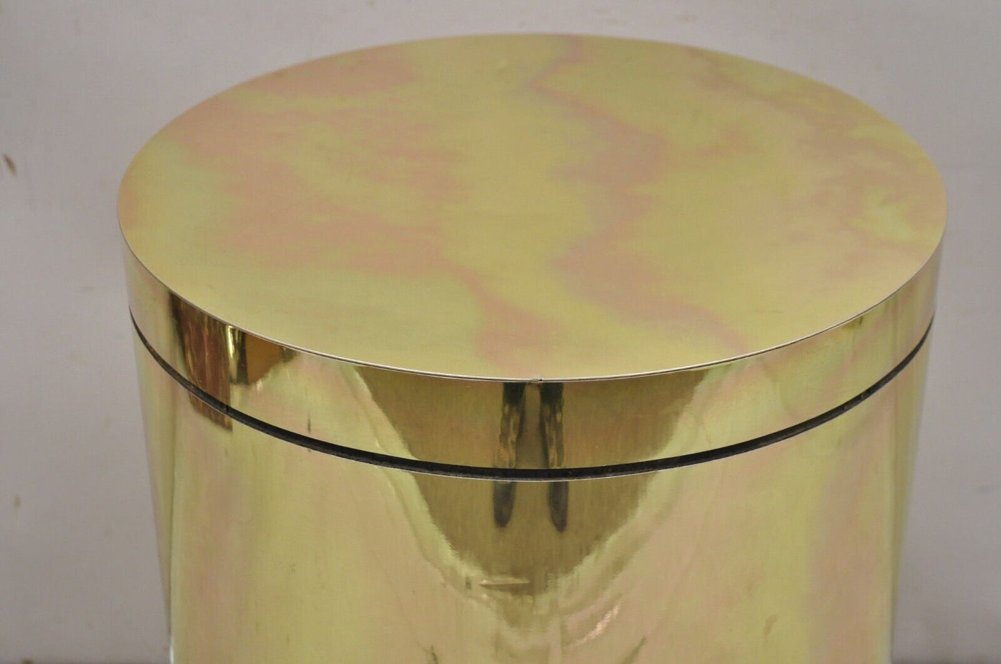 Vintage Mid Century Modern Wrapped Brass Clad Cylinder Gold Pedestal Side Table