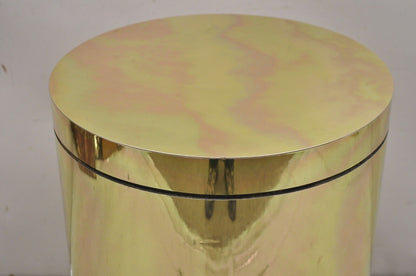 Vintage Mid Century Modern Wrapped Brass Clad Cylinder Gold Pedestal Side Table