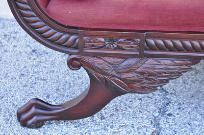 Antique American Empire Mahogany Frame Carved Paw Feet Scroll Arm Sofa