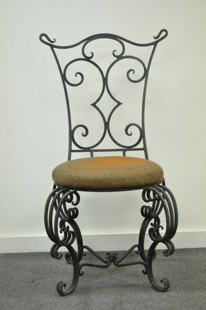 Vintage French Art Nouveau Style Hand Forged Scrolling Wrought Iron Side Chair