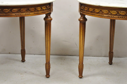 Vintage Italian Provincial Louis XVI Style Round Marble Top Side Tables - a Pair