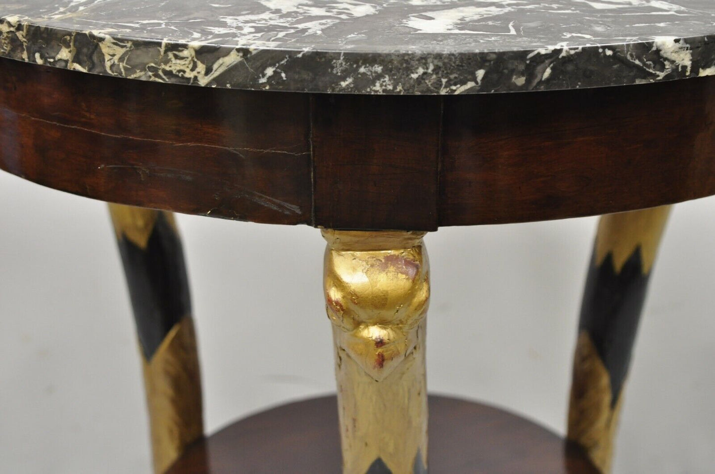 Antique French Empire Biedermeier Marble Top Eagle Carved Gueridon Center Table