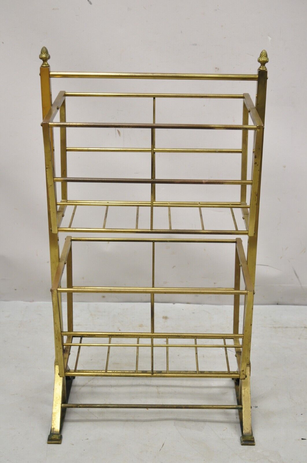 Vintage Mid Century Modern Brass Frame 2 Tier Magazine Rack Stand