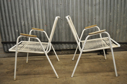 4 Vintage Aluminum Vinyl Rope Cord Seat Mid Century Modern Pool Lawn Arm Chairs