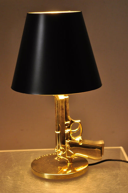 Flos with Starck Phillpe Starck Gold Bedside Gun Table Lamp with Shade