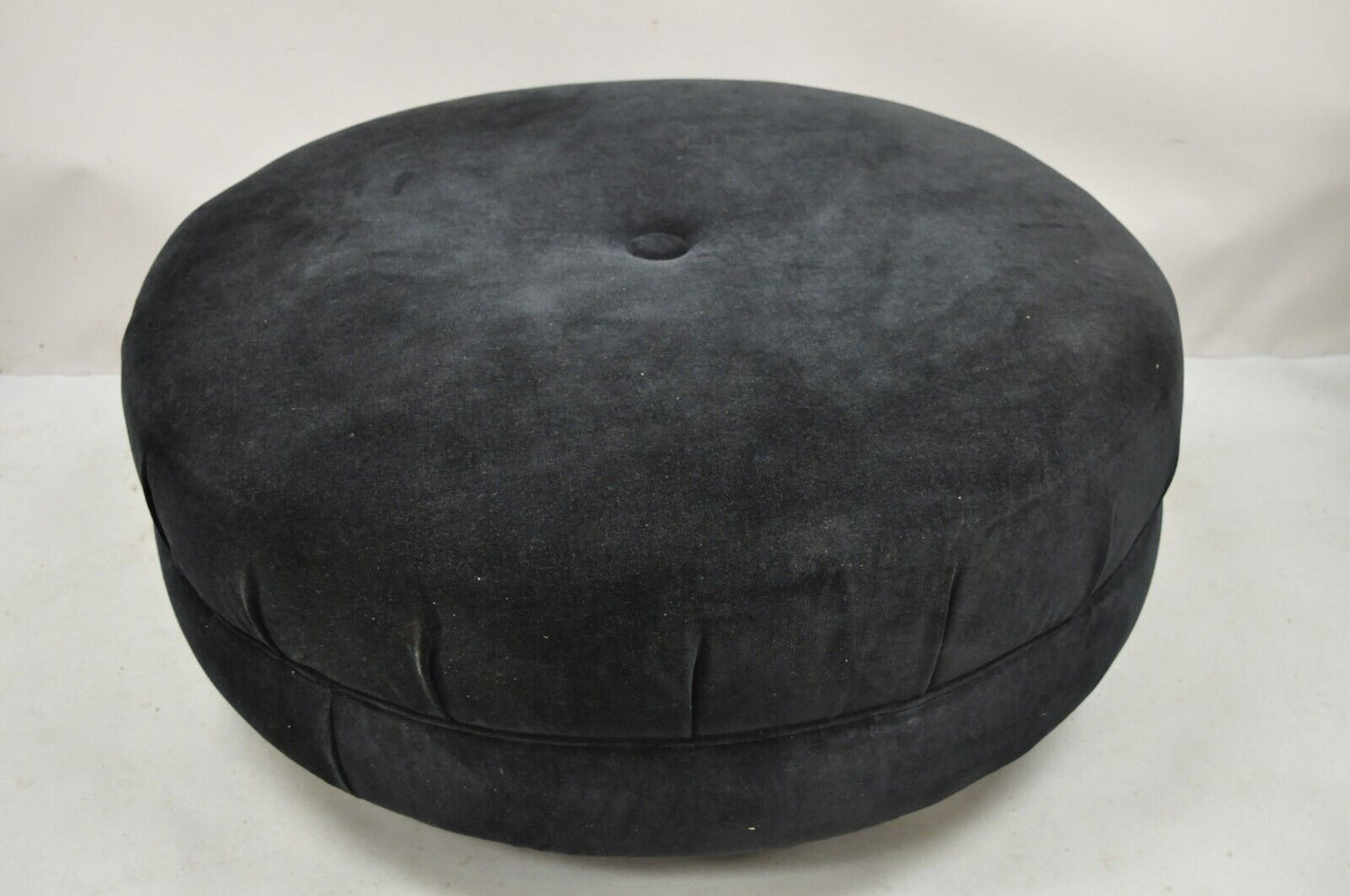 Modern Black Button Tufted 38" Round Ottoman Silver Legs by Carter