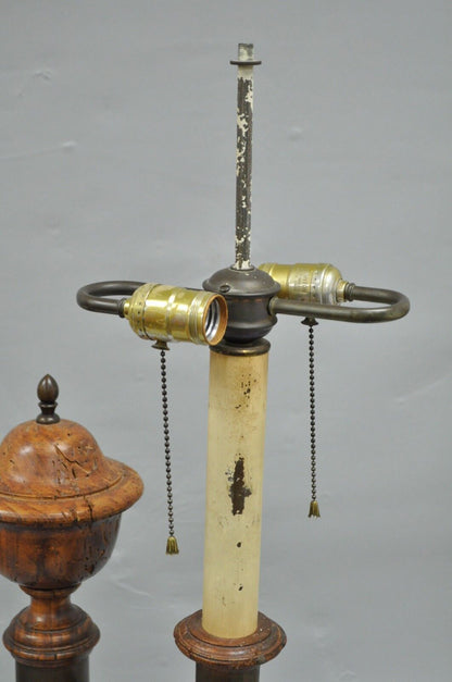 Vintage Distressed Wood & Brass French Country Rustic Table Desk Bouillotte Lamp