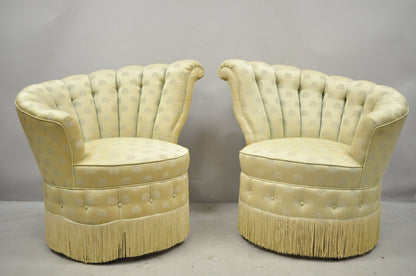 Pair Antique French Art Deco Hollywood Regency Channel Back Club Lounge Chairs