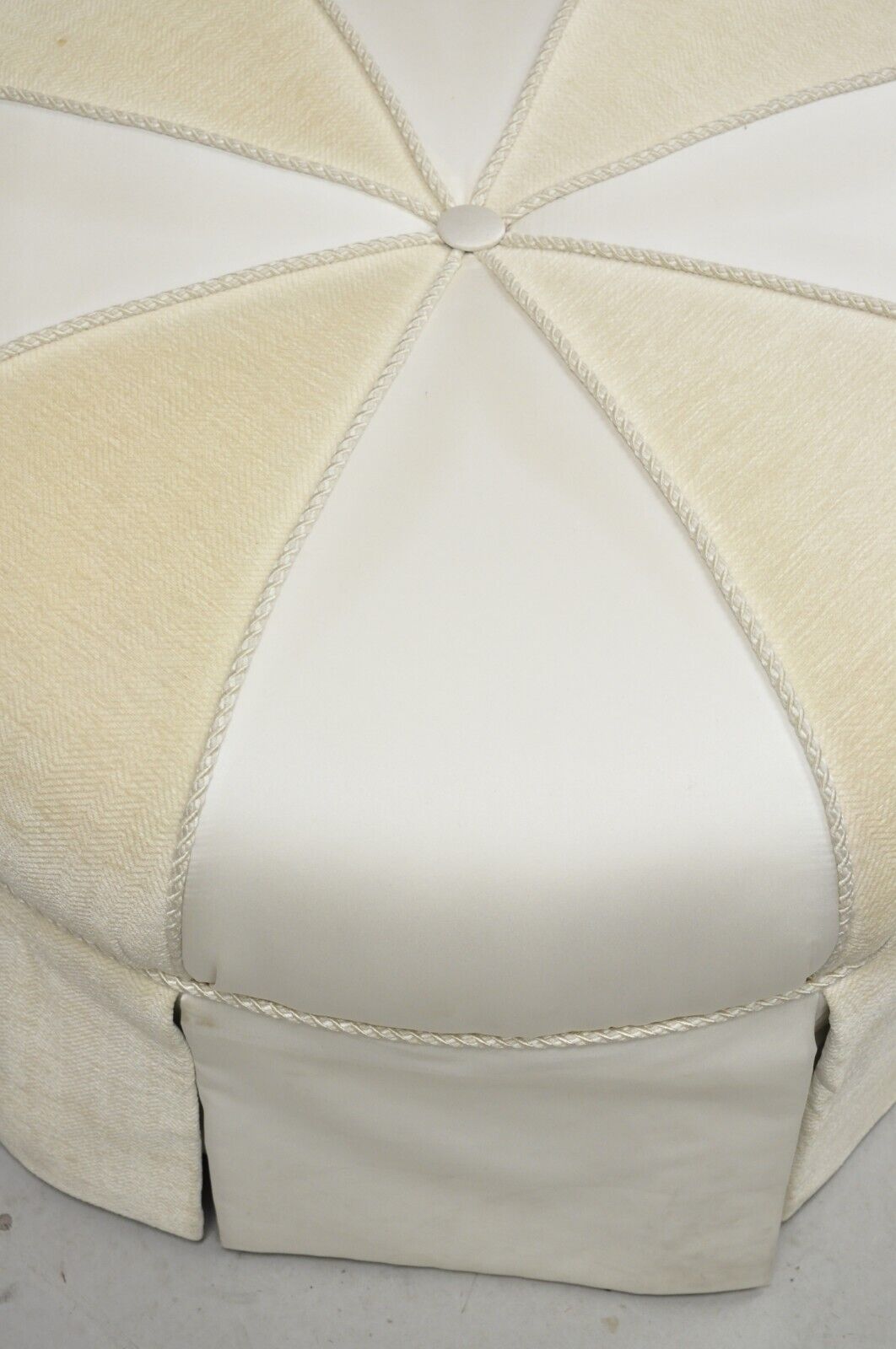 Decorator Modern Beige Upholstered Button Tufted Skirted 35" Round Ottoman