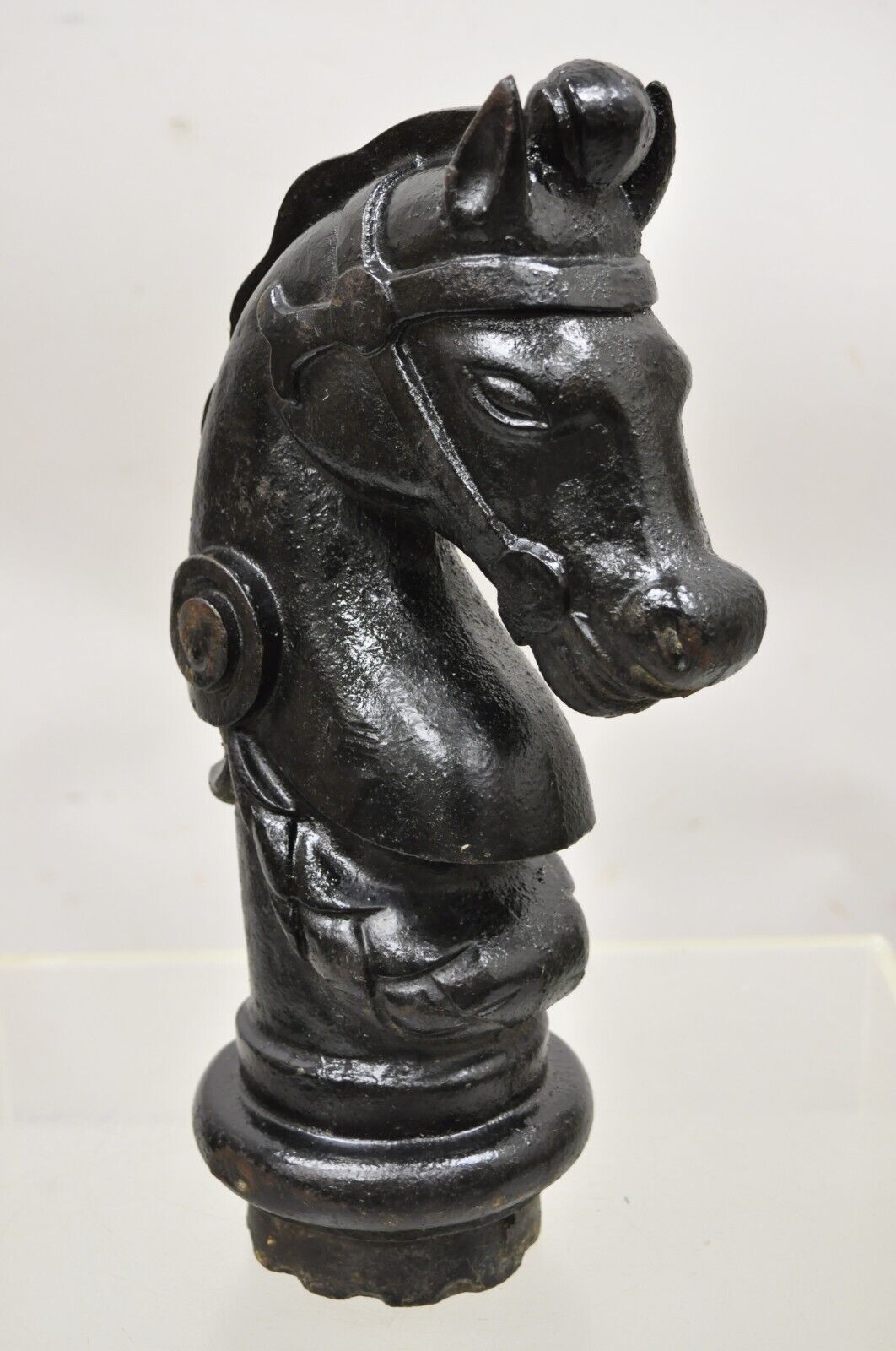 Antique 19th Century Cast Iron Horse Head Hitching Post Early American (A)