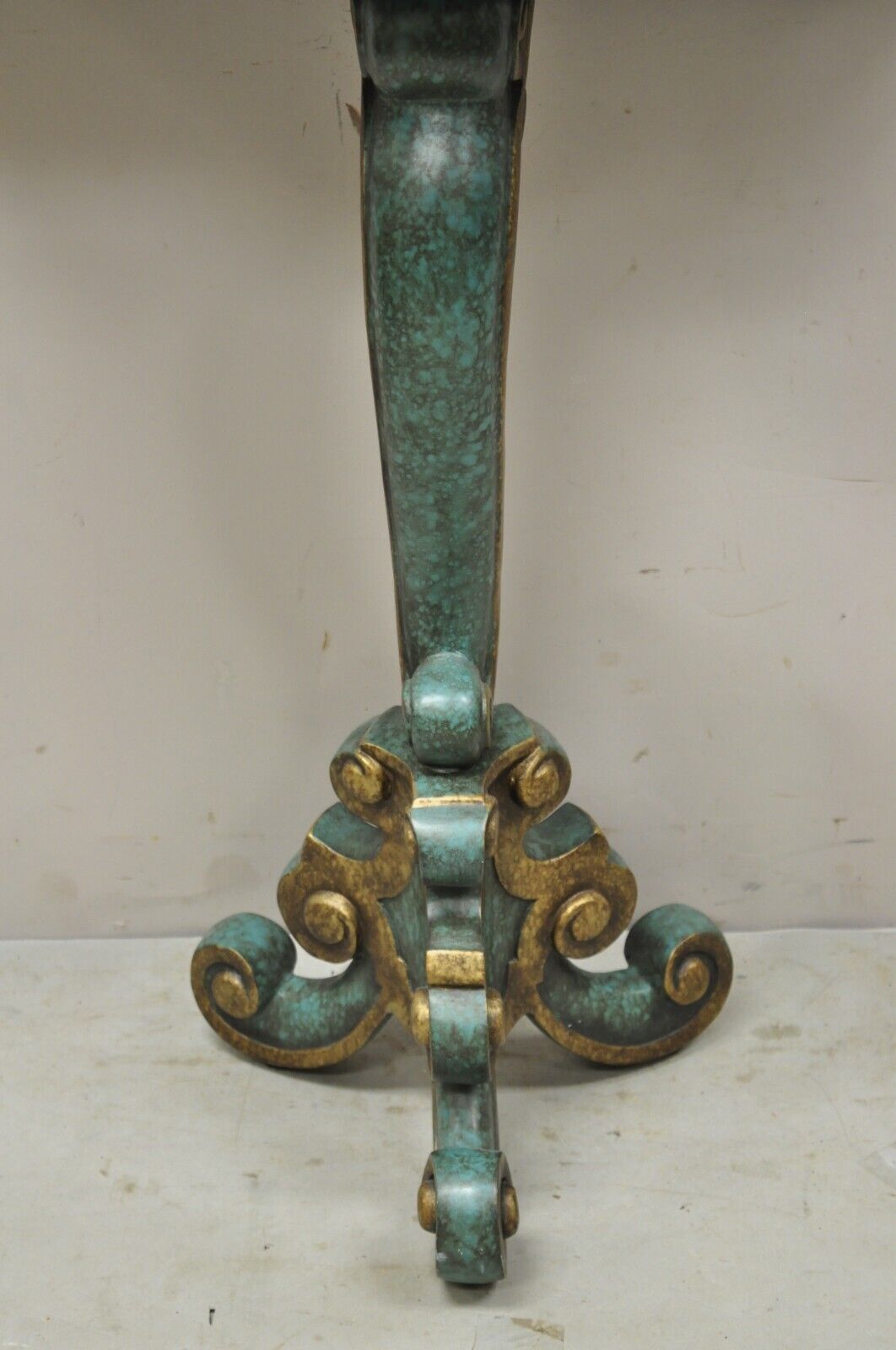 Rococo Baroque Style Green Blue Gold Small Pedestal Base Console Side Table