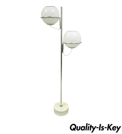 Reggiani Mid Century Italian Modern Double Glass Orb Chrome Marble Floor Lamp