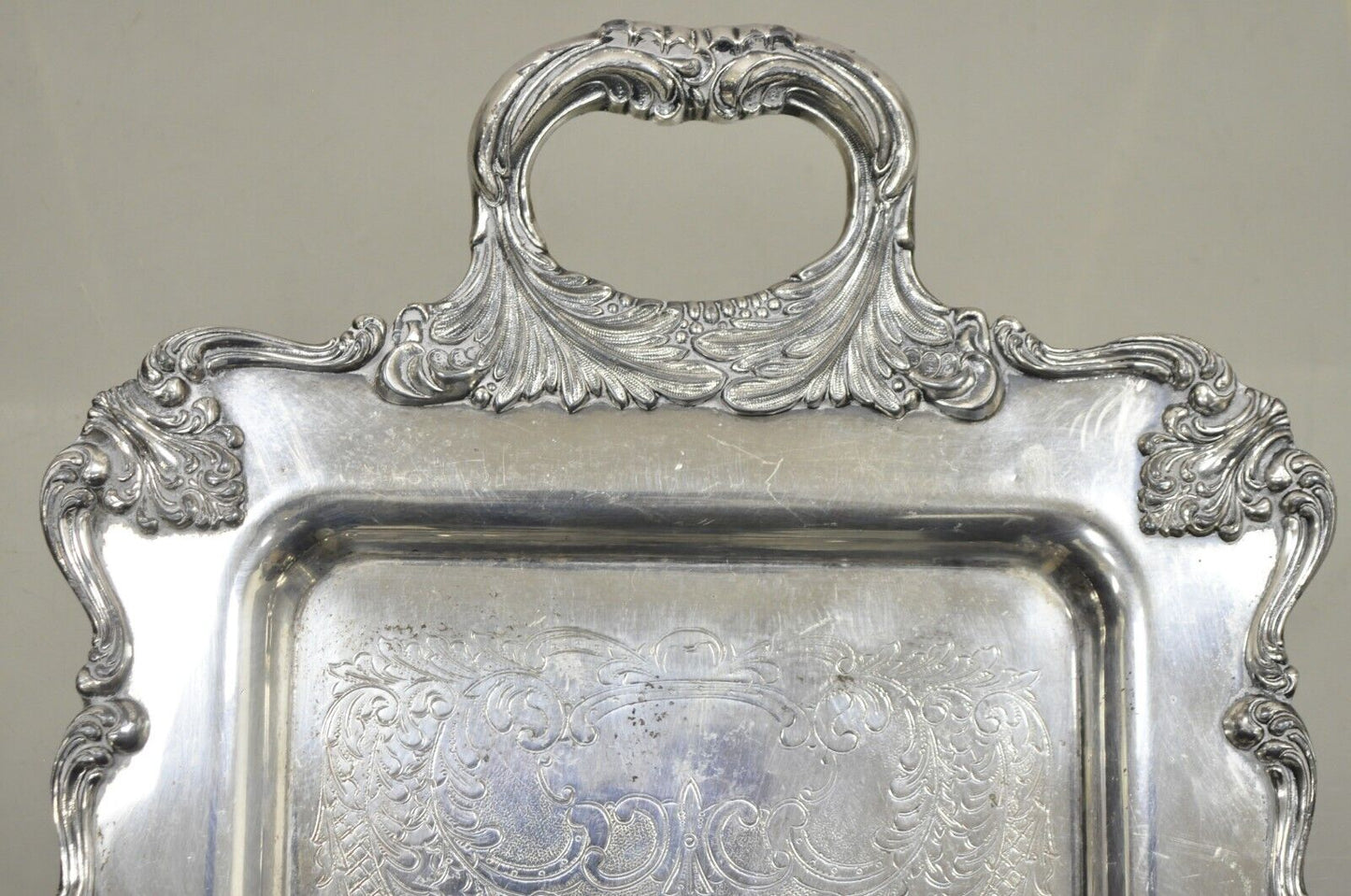 Vintage English Victorian Narrow Silver Plate Twin Handle Serving Platter Tray