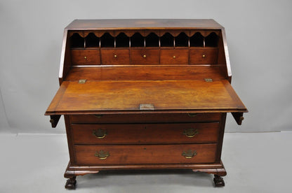 19th Century Mahogany Slant Top Carved Ball & Claw Chippendale Style Desk