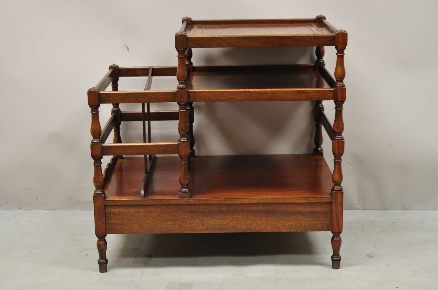 Henry Fuldner Sons Mahogany Leather Top Side End Table Canterbury Magazine Rack